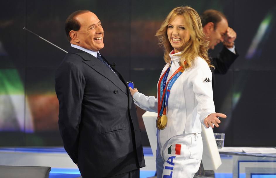 A Porta a Porta ospite di Bruno Vespa con Silvio Berlusconi (Afp)